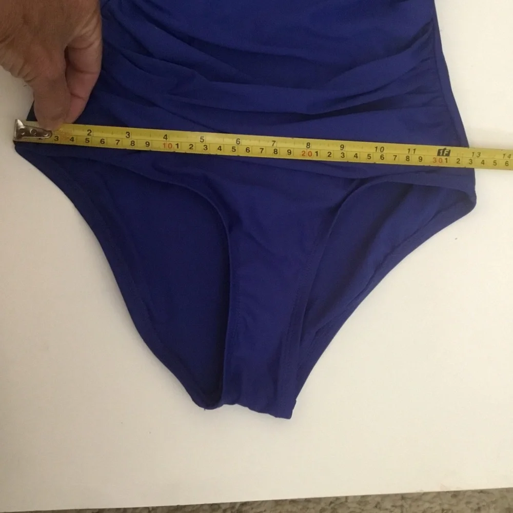 DKNY XS One Piece Blue Bathing Suit Underwire Ruching Swimsuit Swim Ruffle NWOT - Picture 8 of 13